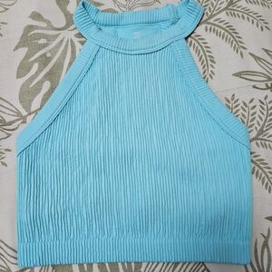 aerie Aqua Ribbed Halter Crop Top